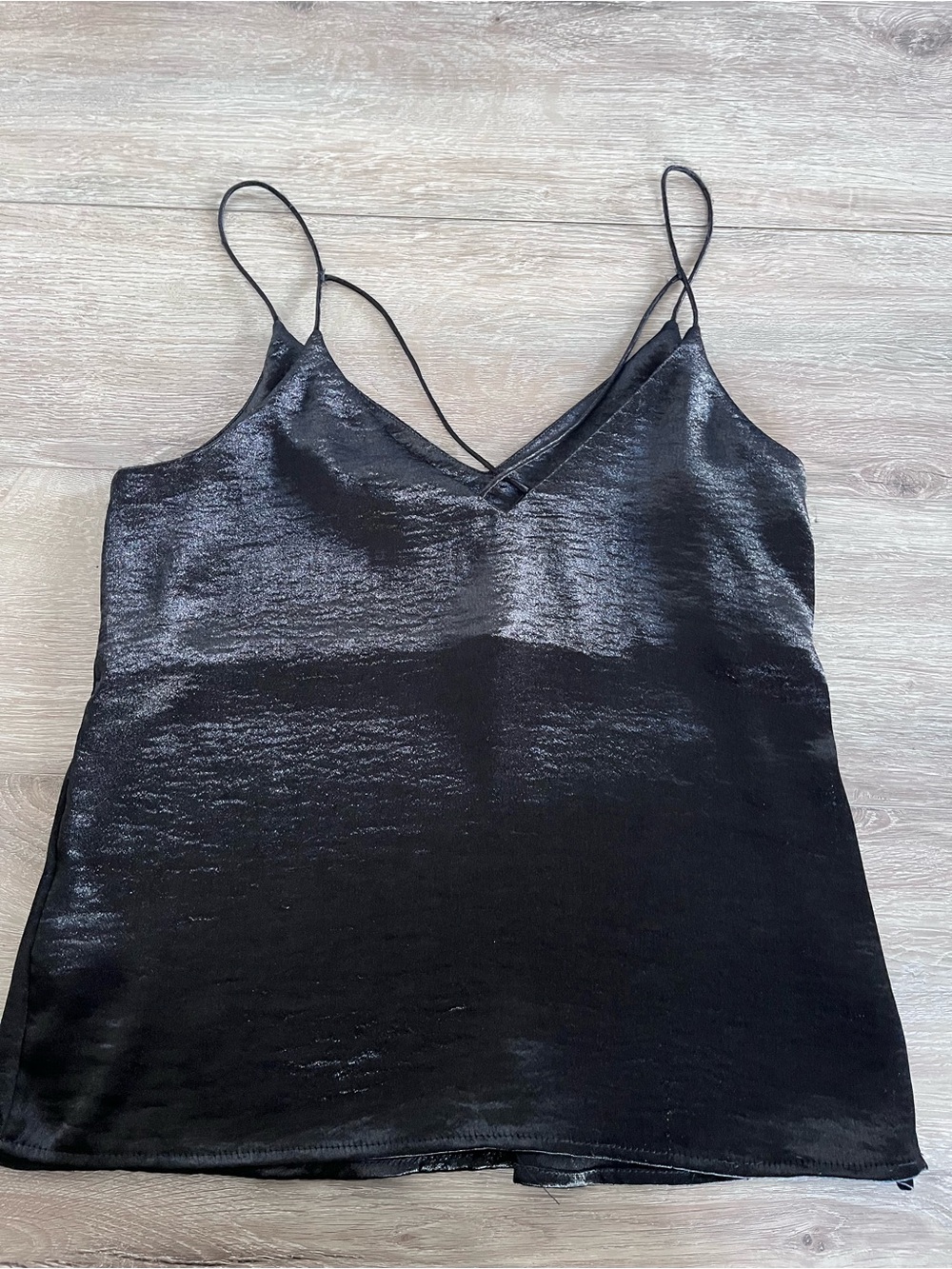 H&M Divided Black Satin V-Neck Spaghetti Strap Camisole